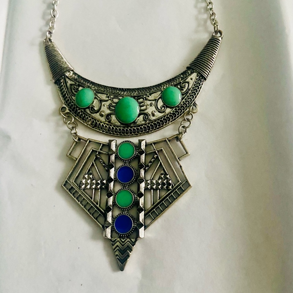 Silver Tone Necklace Enamel